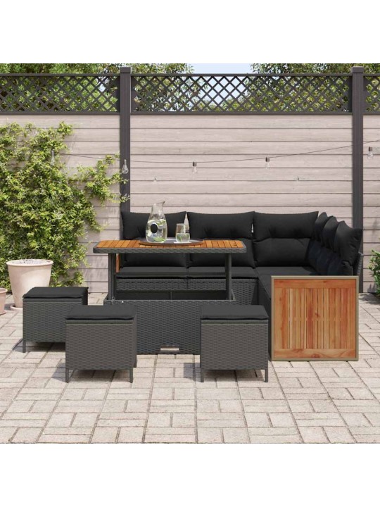 Dārza dīvānu komplekts ar spilvenu 9 pcs melna 110 x 55 x 71 cm