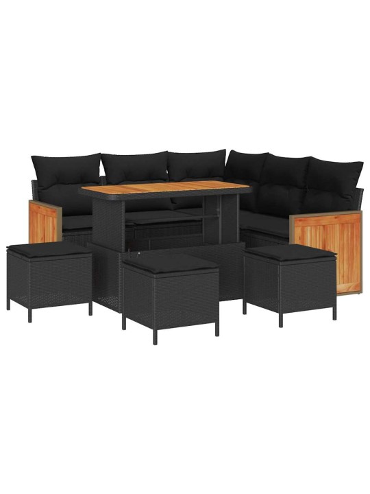 Dārza dīvānu komplekts ar spilvenu 9 pcs melna 110 x 55 x 71 cm