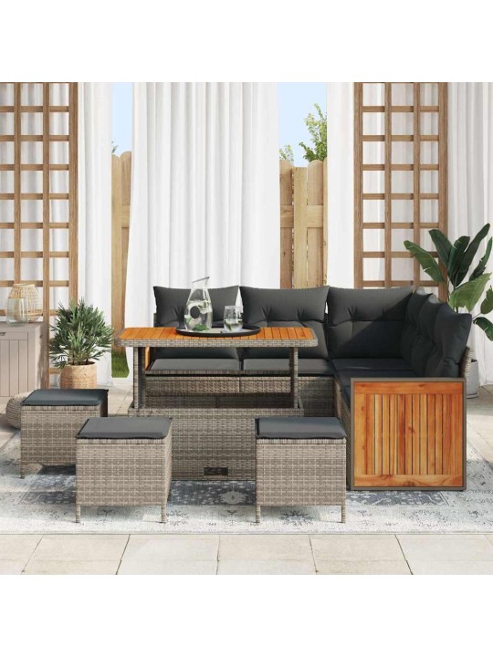 Dārza dīvānu komplekts 9 pcs pelēka 110 x 55 x 71 cm
