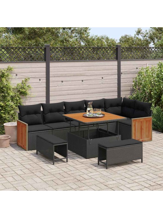 Dārza dīvānu komplekts 9 pcs melna 100 x 100 x 71 cm