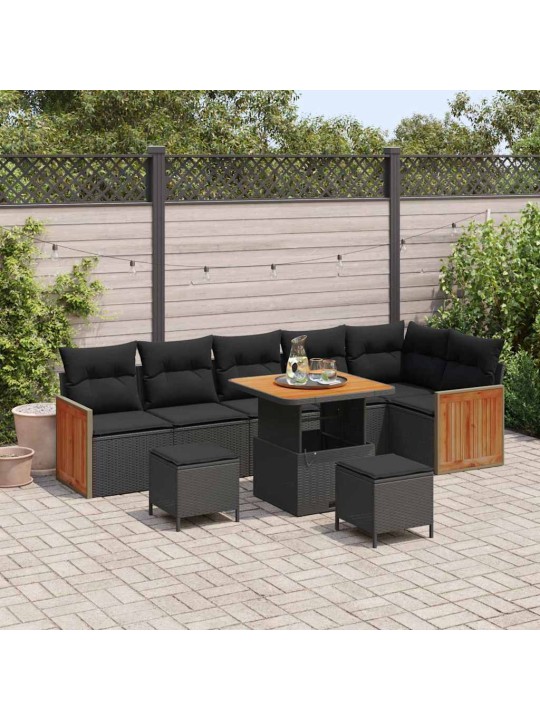 Dārza dīvānu komplekts ar spilvenu 9 pcs melna 80 x 80 x 71 cm