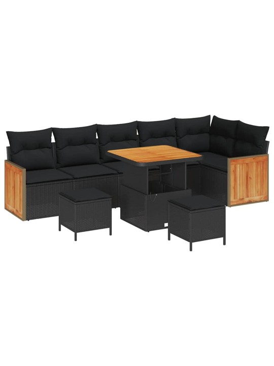 Dārza dīvānu komplekts ar spilvenu 9 pcs melna 80 x 80 x 71 cm