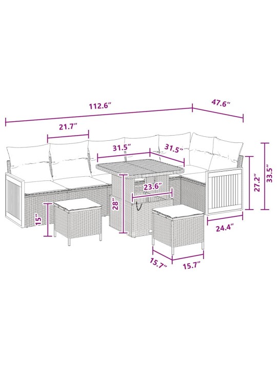 Dārza dīvānu komplekts ar spilvenu 9 pcs melna 80 x 80 x 71 cm