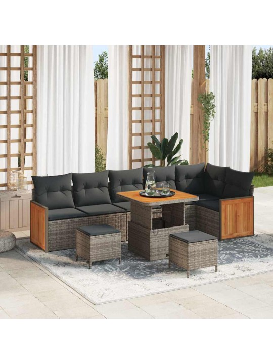 Dārza dīvānu komplekts ar spilvenu 9 pcs pelēka 80 x 80 x 71 cm