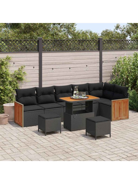 Dārza dīvānu komplekts ar spilvenu 9 pcs melna 90 x 55 x 71 cm