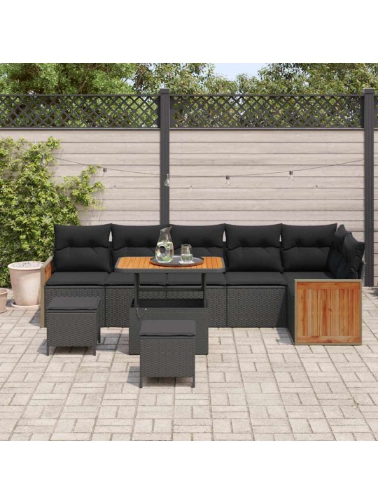 Dārza dīvānu komplekts ar spilvenu 9 pcs melna 90 x 55 x 71 cm