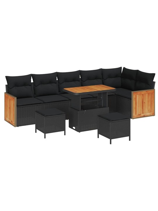 Dārza dīvānu komplekts ar spilvenu 9 pcs melna 90 x 55 x 71 cm
