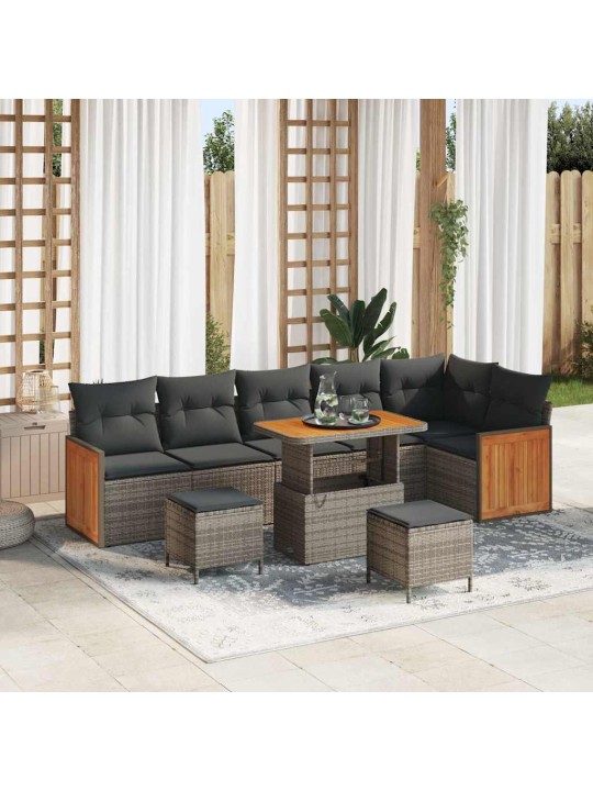 Dārza dīvānu komplekts ar spilvenu 9 pcs pelēka 90 x 55 x 71 cm