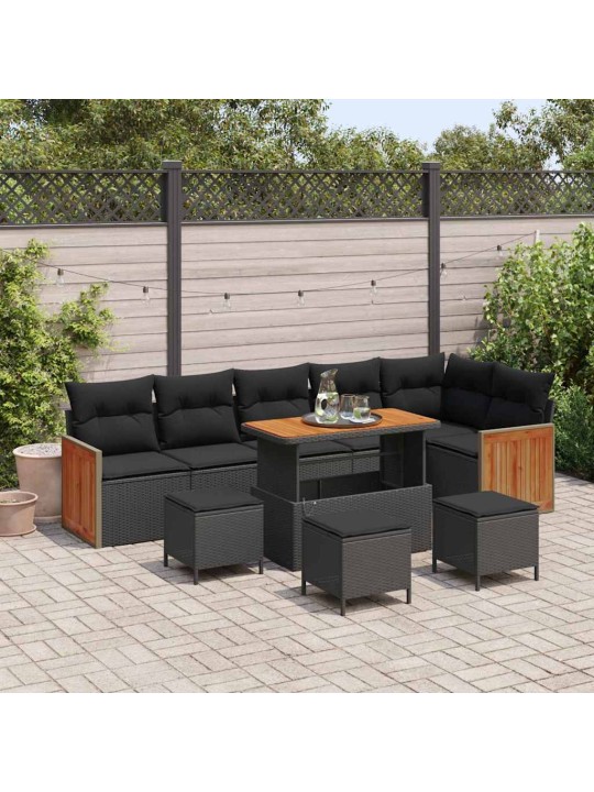Dārza dīvānu komplekts 10 pcs melna 110 x 55 x 71 cm