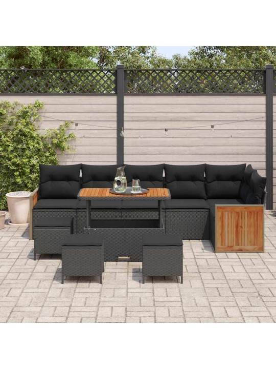 Dārza dīvānu komplekts 10 pcs melna 110 x 55 x 71 cm