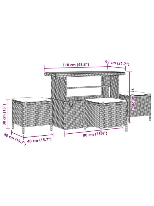Dārza dīvānu komplekts 10 pcs pelēka 110 x 55 x 71 cm