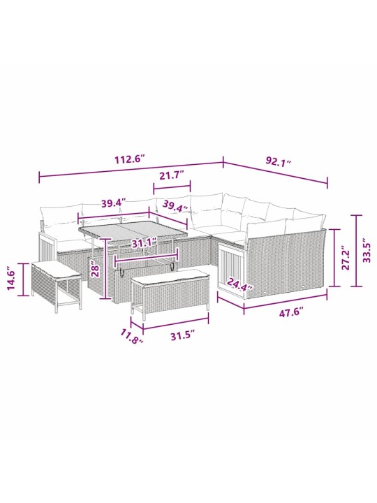 Dārza dīvānu komplekts 12 pcs melna 100 x 100 x 71 cm