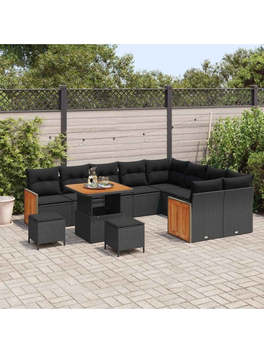Dārza dīvānu komplekts ar spilvenu 12 pcs melna 80 x 80 x 71 cm