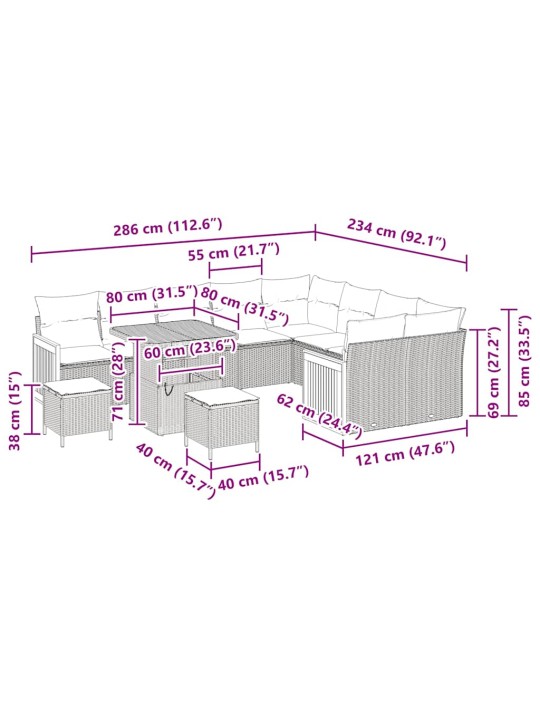 Dārza dīvānu komplekts 12 pcs bēša un krēmkrāsa 80 x 80 x 71 cm