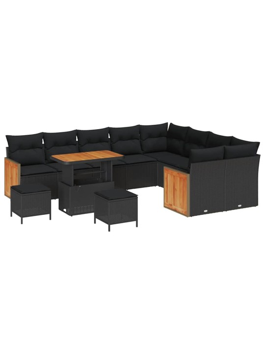 Dārza dīvānu komplekts ar spilvenu 12 pcs melna 90 x 55 x 71 cm