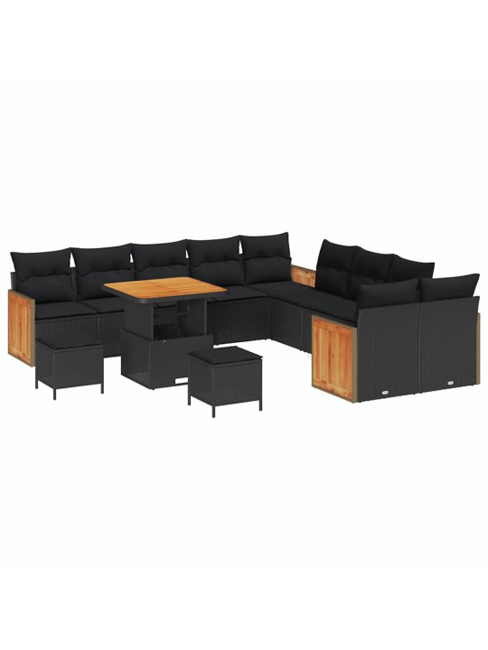 Dārza dīvānu komplekts ar spilvenu 13 pcs melna 80 x 80 x 71 cm