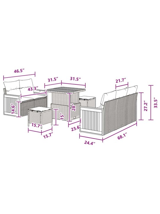 Dārza dīvānu komplekts ar spilvenu 13 pcs melna 80 x 80 x 71 cm