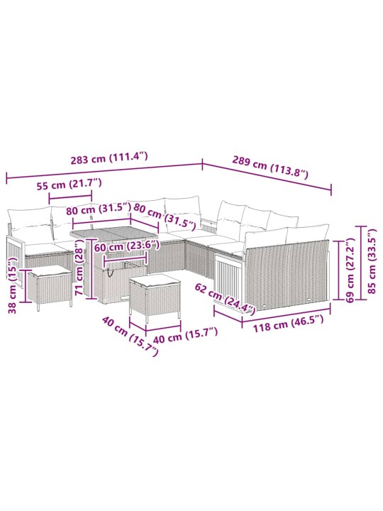 Dārza dīvānu komplekts ar spilvenu 13 pcs bēša un gaiši pelēka