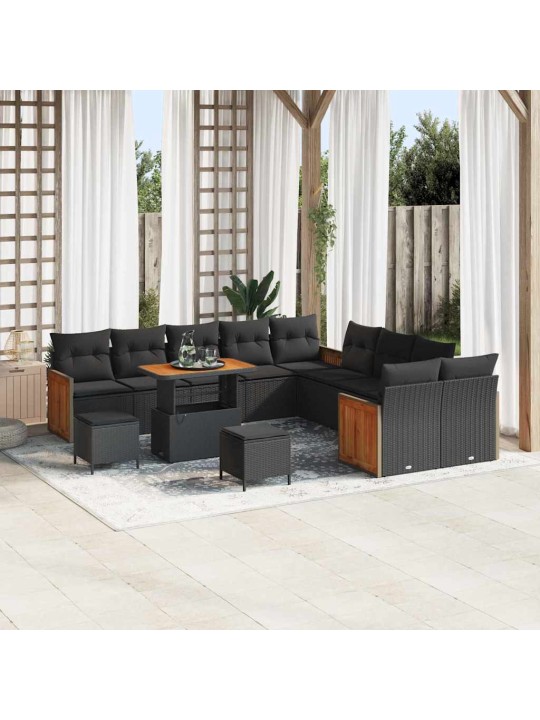 Dārza dīvānu komplekts ar spilvenu 13 pcs melna 90 x 55 x 71 cm