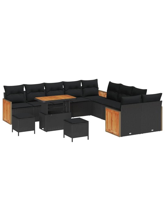 Dārza dīvānu komplekts ar spilvenu 13 pcs melna 90 x 55 x 71 cm