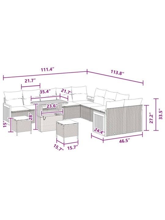 Dārza dīvānu komplekts ar spilvenu 13 pcs melna 90 x 55 x 71 cm