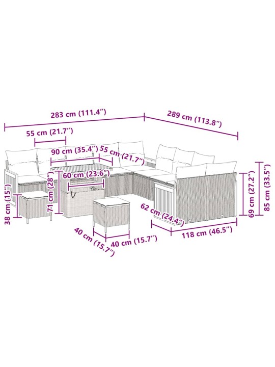 Dārza dīvānu komplekts ar spilvenu 13 pcs melna un krēmkrāsas