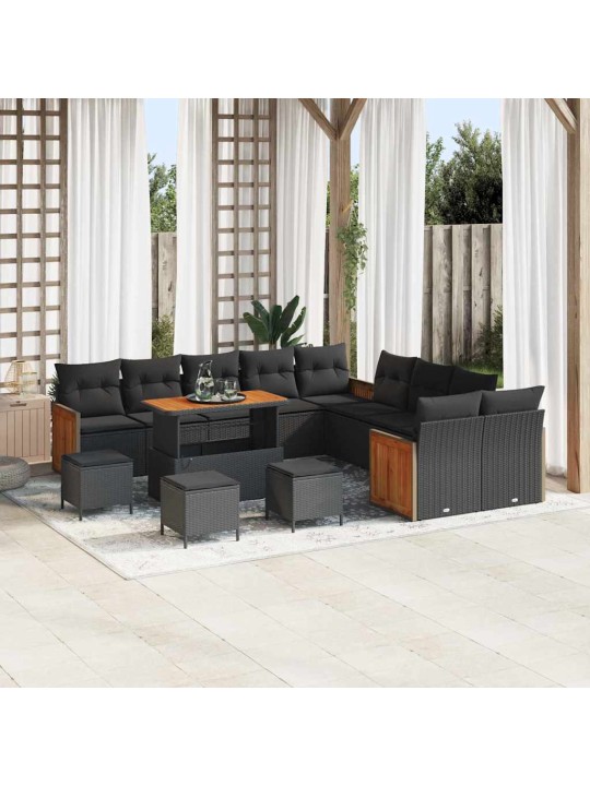 Dārza dīvānu komplekts 14 pcs melna 110 x 55 x 71 cm