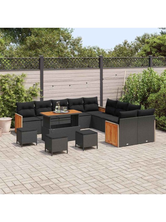 Dārza dīvānu komplekts 14 pcs melna 110 x 55 x 71 cm