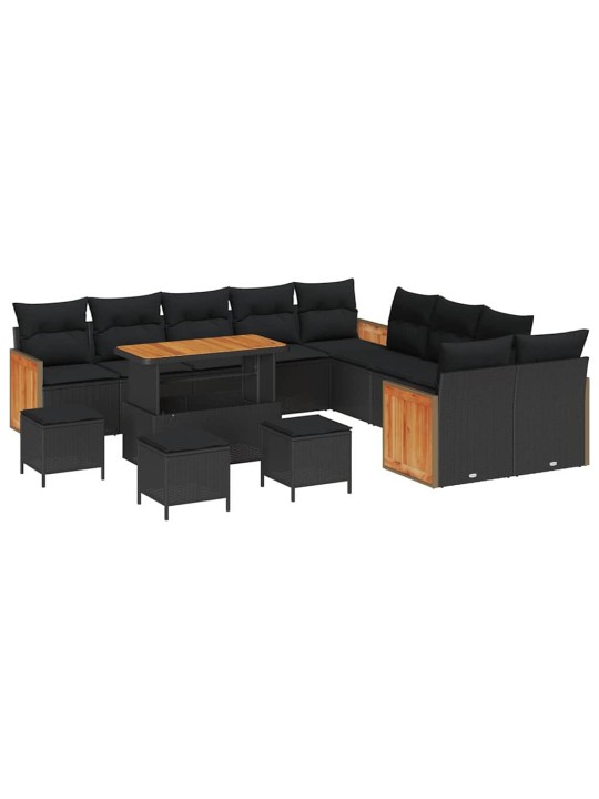 Dārza dīvānu komplekts 14 pcs melna 110 x 55 x 71 cm