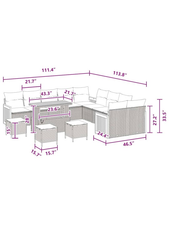 Dārza dīvānu komplekts 14 pcs melna 110 x 55 x 71 cm
