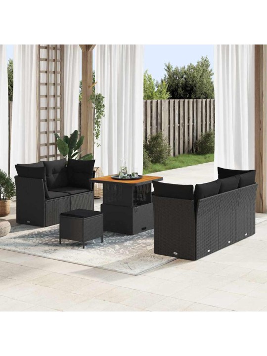 Dārza dīvānu komplekts ar spilvenu 8 pcs melna 80 x 80 x 71 cm