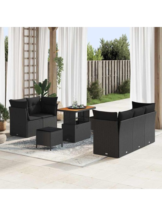 Dārza dīvānu komplekts ar spilvenu 8 pcs melna 90 x 55 x 71 cm