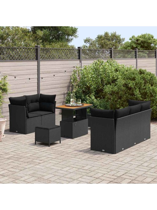 Dārza dīvānu komplekts ar spilvenu 8 pcs melna 90 x 55 x 71 cm