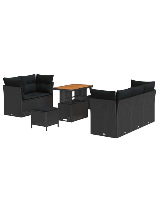 Dārza dīvānu komplekts ar spilvenu 8 pcs melna 90 x 55 x 71 cm
