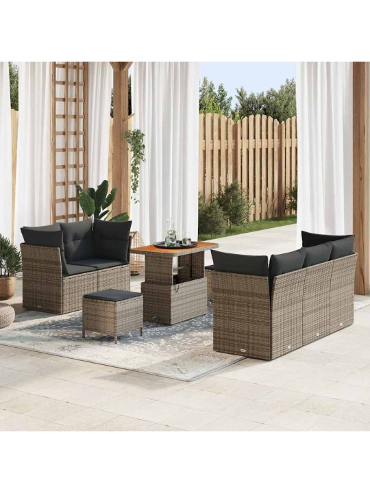 Dārza dīvānu komplekts ar spilvenu 8 pcs pelēka 90 x 55 x 71 cm