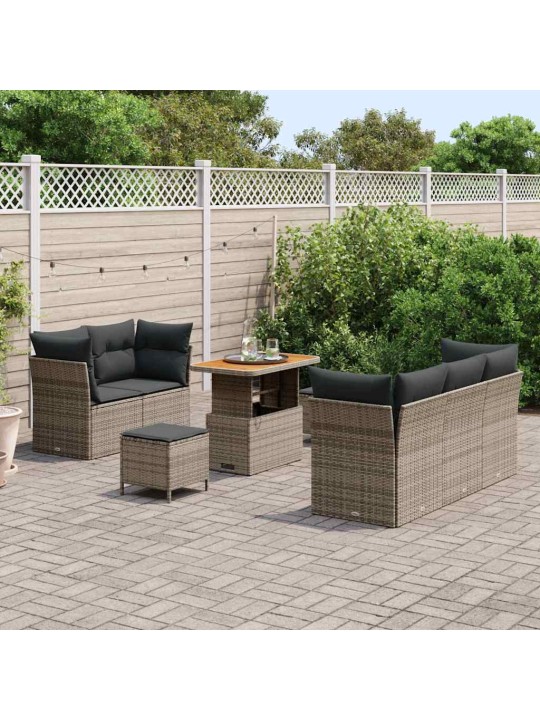 Dārza dīvānu komplekts ar spilvenu 8 pcs pelēka 90 x 55 x 71 cm