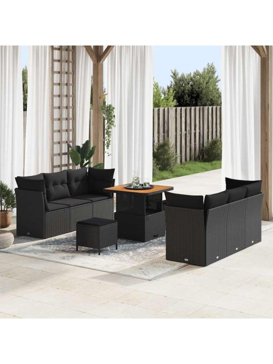Dārza dīvānu komplekts ar spilvenu 9 pcs melna 80 x 80 x 71 cm
