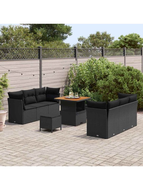 Dārza dīvānu komplekts ar spilvenu 9 pcs melna 80 x 80 x 71 cm