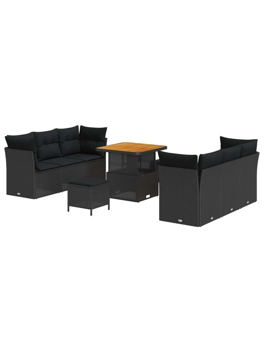 Dārza dīvānu komplekts ar spilvenu 9 pcs melna 80 x 80 x 71 cm