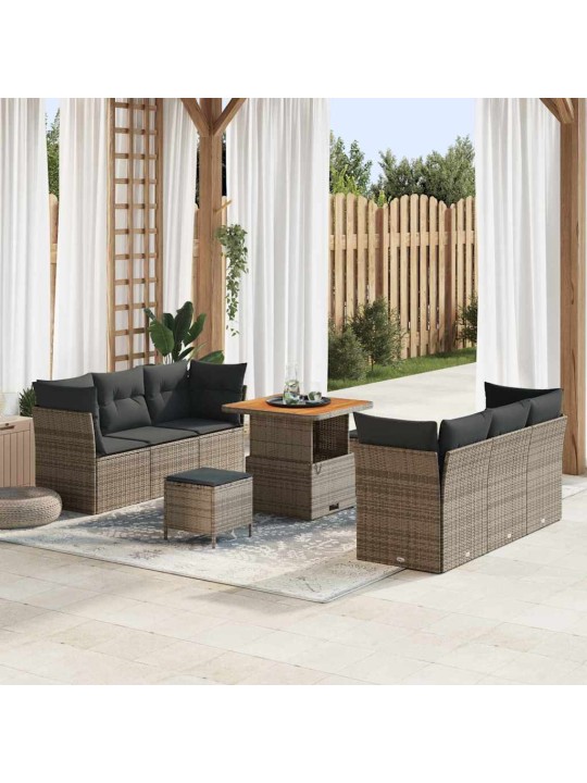 Dārza dīvānu komplekts ar spilvenu 9 pcs pelēka 80 x 80 x 71 cm