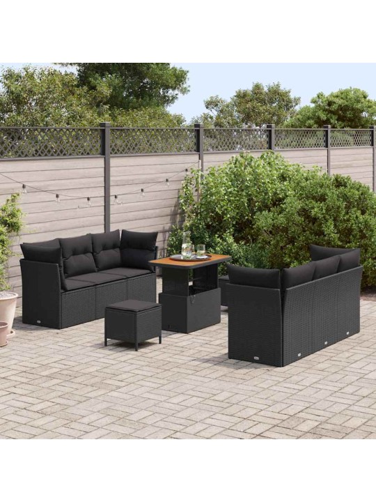 Dārza dīvānu komplekts ar spilvenu 9 pcs melna 90 x 55 x 71 cm
