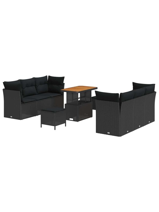 Dārza dīvānu komplekts ar spilvenu 9 pcs melna 90 x 55 x 71 cm