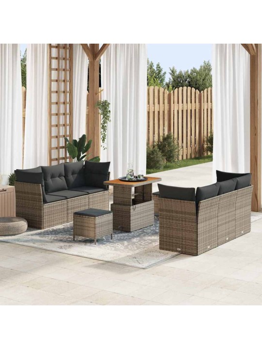Dārza dīvānu komplekts ar spilvenu 9 pcs pelēka 90 x 55 x 71 cm