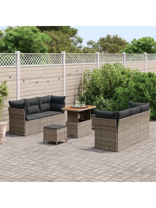 Dārza dīvānu komplekts ar spilvenu 9 pcs pelēka 90 x 55 x 71 cm