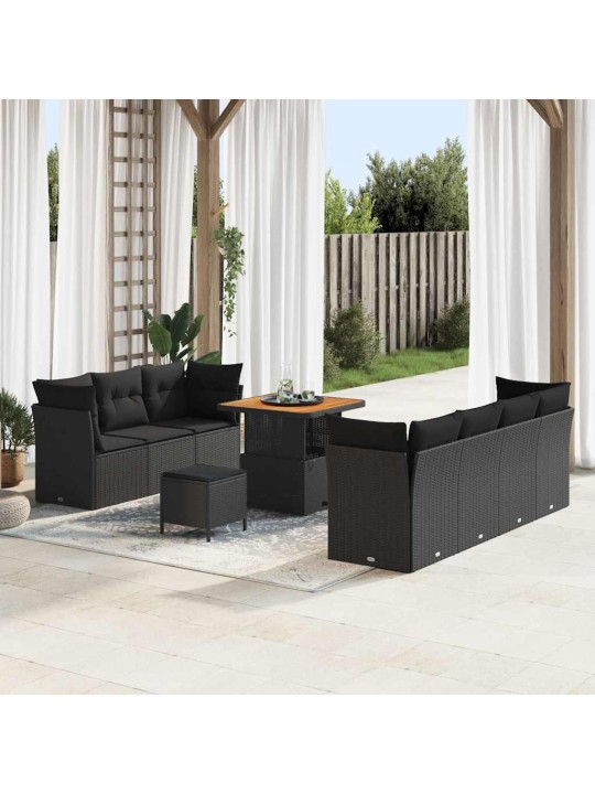 Dārza dīvānu komplekts ar spilvenu 10 pcs melna 80 x 80 x 71 cm
