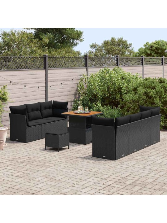 Dārza dīvānu komplekts ar spilvenu 10 pcs melna 80 x 80 x 71 cm