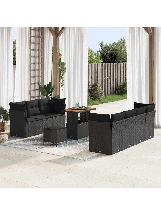 Dārza dīvānu komplekts ar spilvenu 10 pcs melna 90 x 55 x 71 cm