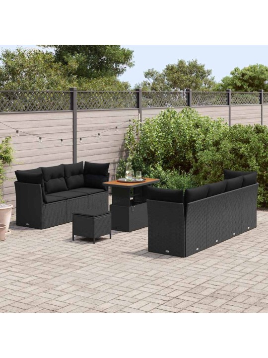 Dārza dīvānu komplekts ar spilvenu 10 pcs melna 90 x 55 x 71 cm