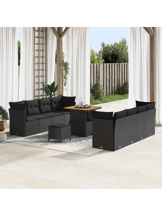 Dārza dīvānu komplekts ar spilvenu 11 pcs melna 80 x 80 x 71 cm