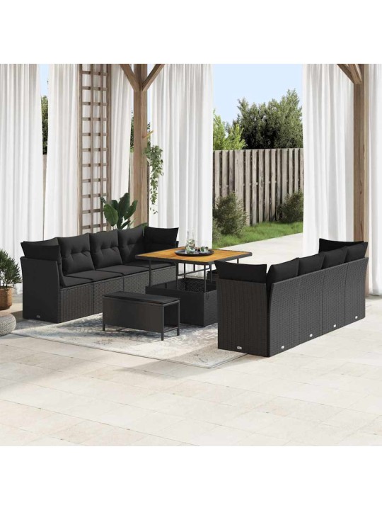 Dārza dīvānu komplekts 11 pcs melna 100 x 100 x 71 cm